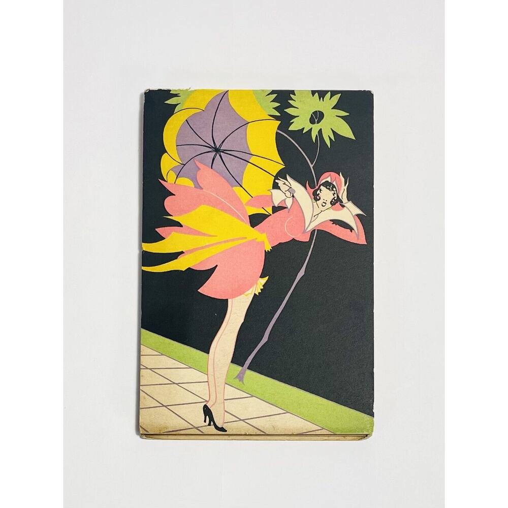 Vintage Art Deco Score Pad Booklet Pink Flapper Girl with Umbrella 1920s -30s